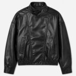 Women’s Black Cropped Leather Jacket – High Neck Moto Style