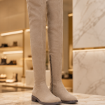 Taupe Beige Suede Knee-High Riding Boots
