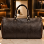 Premium Dark Brown Textured Leather-Look Duffle Travel Bag