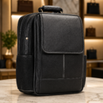 Premium Black Textured Leather-Look Executive Backpack