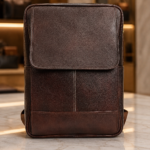 Premium Brown Textured Leather-Look Executive Backpack