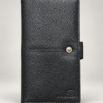 Men’s Black Textured Long Wallet with Snap Closure